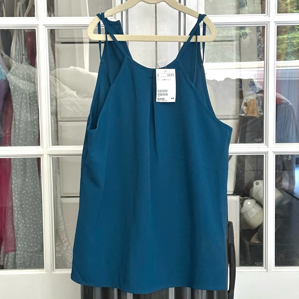 New with Tags Turquoise Blue High Neck Strappy Summer Tank Blouse